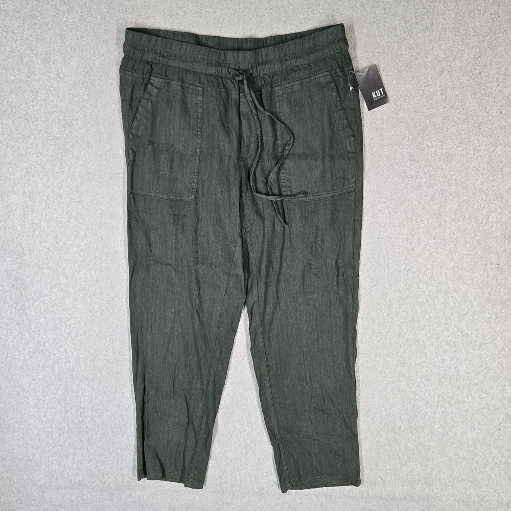 KUT From The Kloth Women Pants LARGE Green Linen Rayon Jogger 25.5" Inseam NWT